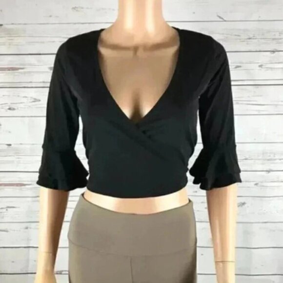Polly & Esther Tops - Black Wrap Top NWT SMALL